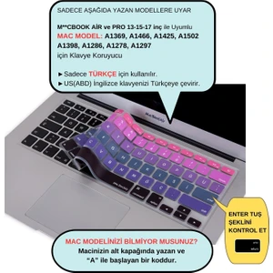 Macbook Air Pro Klavye Koruyucu (US to TR) Ombre (Eski USB’li Model 2008/2017 yılı) ile Uyumlu
