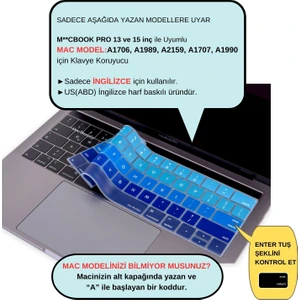 Macbook Pro Klavye Koruyucu US(ABD) İngilizce Baskı A1706 1989 2159 A1707 1990 Uyumlu Ombre