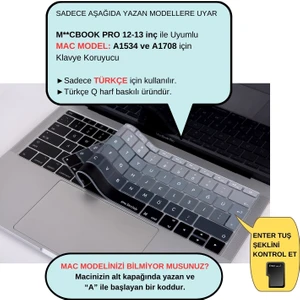 Laptop Macbook Pro Klavye Kılıf Türkçe Q Baskılı A1534 A1708 ile Uyumlu Ombre