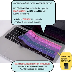 Laptop Macbook Pro Klavye Kılıf Türkçe Q Baskılı A1534 A1708 ile Uyumlu Ombre