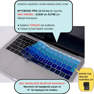 Laptop Macbook Pro Klavye Kılıf Türkçe Q Baskılı A1534 A1708 ile Uyumlu Ombre