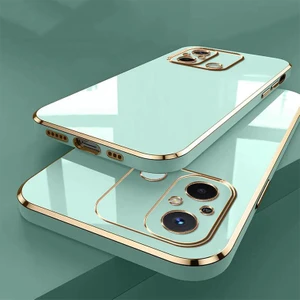 Redmi 12C Uyumlu Silikon Kılıf 3D Kamera Korumalı Arkası Renkli Kenarları Parlak Dore Tasarım Kapak