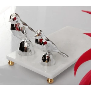 Akrilik Kristal Kesim 2'li Biblo Kuş Gümüş 12 cm x 14 cm