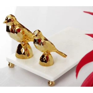 Akrilik Kristal Kesim 2'li Biblo Kuş Gold Sarı 12 cm x 14 cm