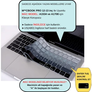 Laptop Macbook Pro Klavye Kılıf US(ABD) İngilizce Baskılı A1534 A1708 ile Uyumlu Ombre