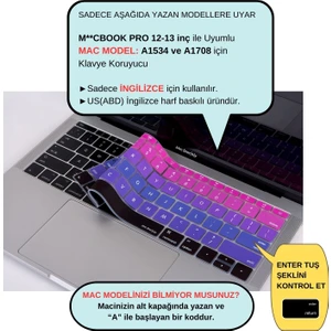 Laptop Macbook Pro Klavye Kılıf US(ABD) İngilizce Baskılı A1534 A1708 ile Uyumlu Ombre