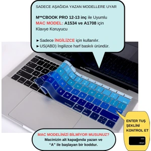 Laptop Macbook Pro Klavye Kılıf US(ABD) İngilizce Baskılı A1534 A1708 ile Uyumlu Ombre