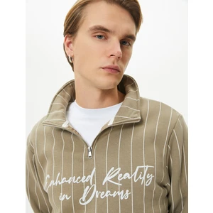 Yarım Fermuarlı Sweatshirt Slogan Baskılı Dik Yaka