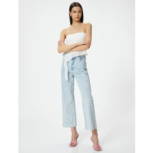 Geniş Kısa Paça Kot Pantolon Yüksek Bel Esnek Rahat Kalıp Cepli Pamuklu - Sandra Jeans