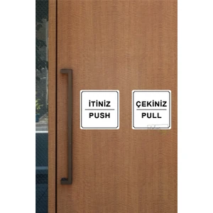 Atölye Çizgi Itiniz / Çekiniz Yönlendirme Levhası 10 cm x 10 cm Beyaz Metal 1 Çift