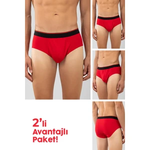 Pamuklu Siyah Şeritli Erkek Slip Külot 2'li Paket Kırmızı