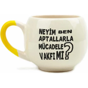 Palto Tasarım Neyim Ben? Aptallarla Mücadele Vakfı Mı? Krem Parlak Balon Kupa (Sarı Kulp) - Hediye Seramik Kupa