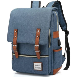Su Geçirmez Seyahat Vintage Sırt Çantası, USB Şarj Portu ile Erkek Kadın 15.6 Inç Dizüstü Bilgisayar (Yurt Dışından)