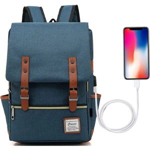 Su Geçirmez Seyahat Vintage Sırt Çantası, USB Şarj Portu ile Erkek Kadın 15.6 Inç Dizüstü Bilgisayar (Yurt Dışından)