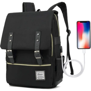 Su Geçirmez Seyahat Vintage Sırt Çantası, USB Şarj Portu ile Erkek Kadın 15.6 Inç Dizüstü Bilgisayar (Yurt Dışından)