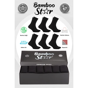 Bamboo Star Bambu Erkek Soket Uzun Düz Siyah Dikişsiz 6'lı Premium Kutulu Çorap