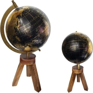 Kuzeys Store Ahşap Ayaklı Dekoratif Dünya Küre Yükseklik: 33  cm , Küre Çapı: 15  cm ,Antika,Eğitici/Coğrafi/Modern Masaüstü Dekorasyonu Yüksek  li Malzeme, Muhteşem Bir