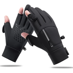 Unisex Windproof Su Itici Dokunmatik Ekran, Fermuar Bölmeli Kışlık Eldiven M247 001 (Yurt Dışından)