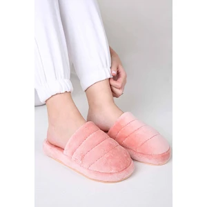 Kadın Tüylü Ev Terliği Pudra