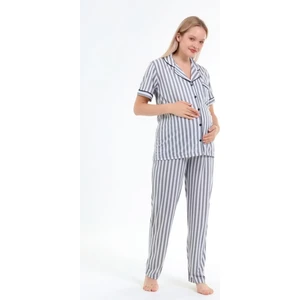 Penye Önden Düğmeli Hamile Lohusa Kısa Kol Pijama Takımı