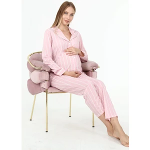 Penye Önden Düğmeli Hamile Lohusa Uzun Kol Pijama Takımı