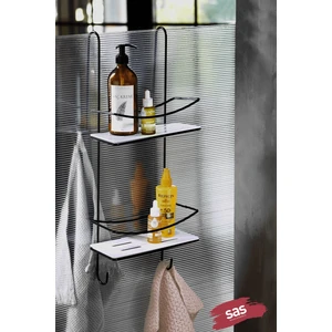 Sas Haus Yapışkanlı Ömür Boyu Paslanmaz Kristal Raf Banyo Düzenleyici Şampuanlık Siyah-Beyaz Dşksb