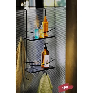 Sas Haus Yapışkanlı Ömür Boyu Paslanmaz Kristal Raf Banyo Düzenleyici Şampuanlık Siyah Dşkss