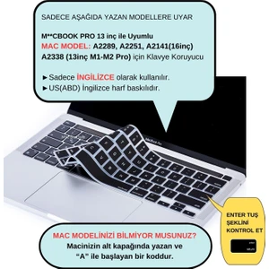 Macbook Pro Klavye Kılıfı 13inç M1-M2 US(ABD) İngilizce A2338 2289 2251 A2141 Uyumlu