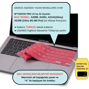 Macbook Pro Klavye Kılıfı 13inç M1-M2 US-TR A2338 2289 2251 A2141 ile Uyumlu
