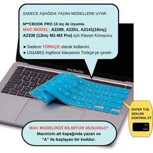 Macbook Pro Klavye Kılıfı 13inç M1-M2 US-TR A2338 2289 2251 A2141 ile Uyumlu