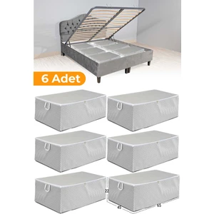 6 Adet - Gri Benekli Büyük Boy Baza Altı ve Çekyat Tipi Hurç 65 x 45 x 22 cm