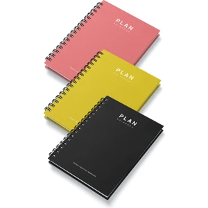 Deep Notebook 3'lü Set Süresiz Planlayıcı Ajanda A5 Spiralli -Siyah-Sarı-Pembe- Renk Tasarım