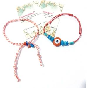 Funny Takı El Yapımı Cam Nazar Boncuklu Hint Cam Boncuklu Ikili Turuncu Beyaz Marteniçka Bileklik