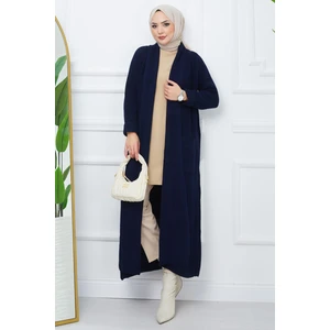 Hafsa Mina Şal Yaka Cepli Triko Hırka Lacivert HM2243
