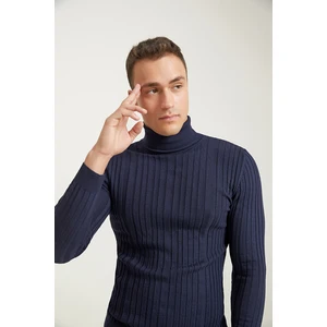 D'S Damat Slim Fit Lacivert Fitilli Pamuk Karışımlı Boğazlı Triko Kazak 5HF06ORT63100