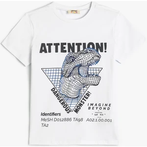 Dinozorlu Tişört Kısa Kollu Bisiklet Yaka Pamuklu