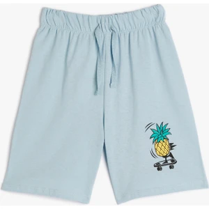 Şort Ananas Baskılı Beli Bağlamalı Pamuklu