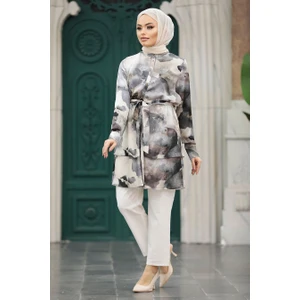 Neva Style Desenli Gri Tesettür Tunik 21101GR
