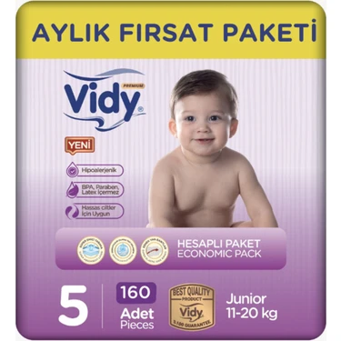 Vidy 5 Numara Bebek Bezi Junior Premium 160 Adet 40 x 4 Paket  11-20