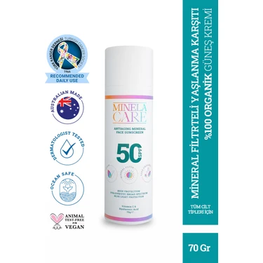 Minela Care Antiaging Organik Mineral Filtreli Yüz Güneş Kremi Spf 50 70 gr