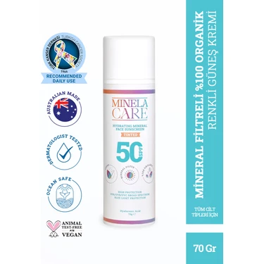 Minela Care Hydrating Organik Mineral Filtreli Renkli Yüz Güneş Kremi Spf 50 70 gr