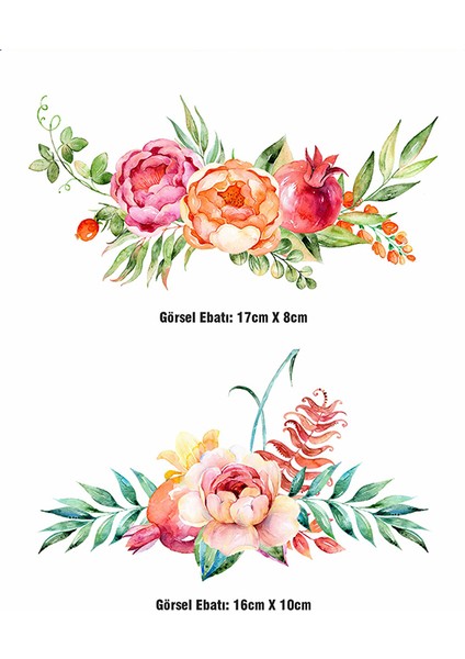 Yapraklı Çiçekler 2 Adet Ütü ile Yapışan Tekstil Dtf Baskı