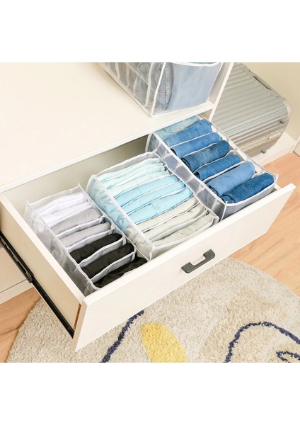 A-Beyaz-7 Izgara Stili Kot Giysi Bölücü Saklama Kutusu Dolap Çekmece Kalın Pantolon Kazak Iç Çorap Örgü Ayırma Kutuları Yıkanabilir Organizatör Çanta (Yurt Dışından) indirimleri