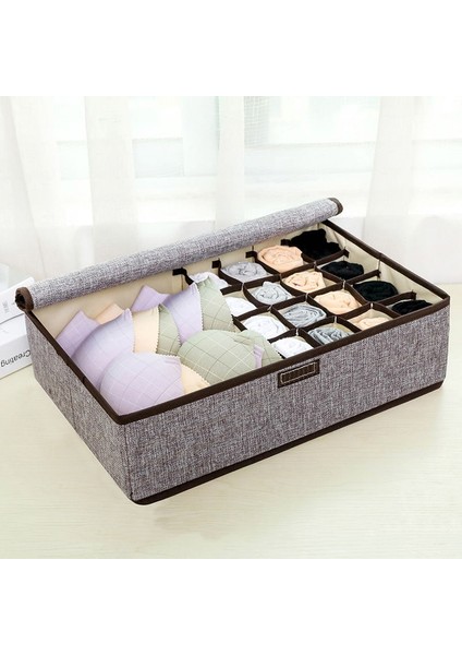 17 Izgara-Gri Tarzı Düz Renk Iç Çamaşırı Saklama Kutusu Sutyen Külot Çorap Toz Geçirmez Fg Kutusu Bölmeli Katlanır Yıkanabilir Keten Saklama Kutusu (Yurt Dışından)