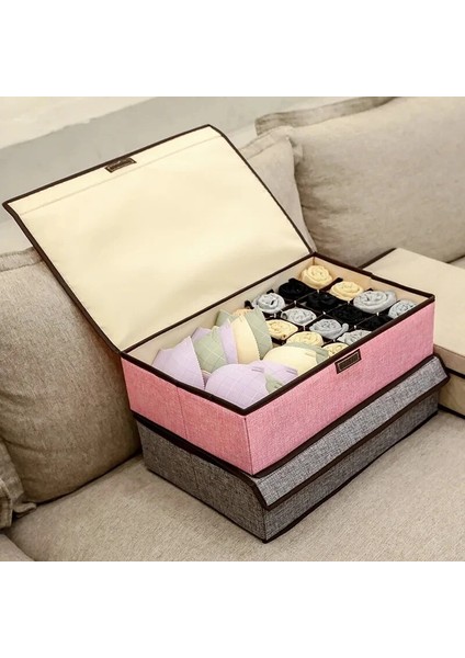 17 Izgara-Gri Tarzı Düz Renk Iç Çamaşırı Saklama Kutusu Sutyen Külot Çorap Toz Geçirmez Fg Kutusu Bölmeli Katlanır Yıkanabilir Keten Saklama Kutusu (Yurt Dışından) fiyatları