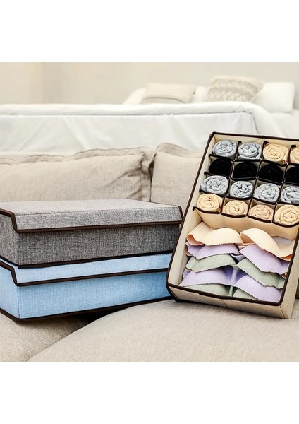 17 Izgara-Gri Tarzı Düz Renk Iç Çamaşırı Saklama Kutusu Sutyen Külot Çorap Toz Geçirmez Fg Kutusu Bölmeli Katlanır Yıkanabilir Keten Saklama Kutusu (Yurt Dışından) modelleri