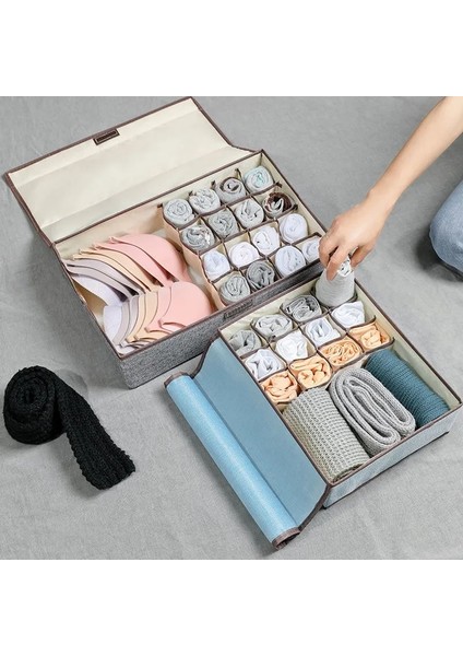 17 Izgara-Gri Tarzı Düz Renk Iç Çamaşırı Saklama Kutusu Sutyen Külot Çorap Toz Geçirmez Fg Kutusu Bölmeli Katlanır Yıkanabilir Keten Saklama Kutusu (Yurt Dışından) fırsatları