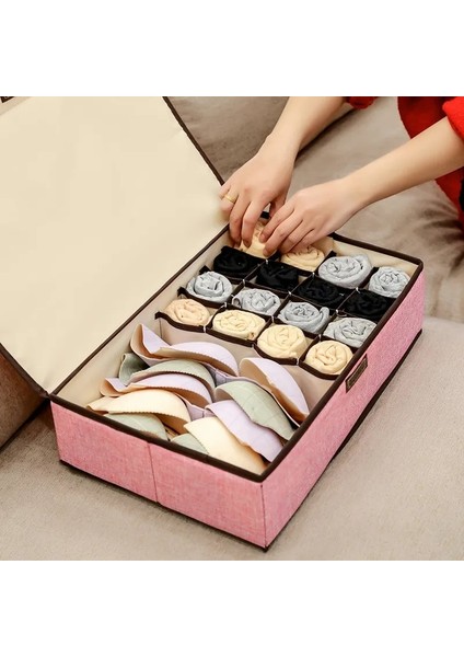 17 Izgara-Gri Tarzı Düz Renk Iç Çamaşırı Saklama Kutusu Sutyen Külot Çorap Toz Geçirmez Fg Kutusu Bölmeli Katlanır Yıkanabilir Keten Saklama Kutusu (Yurt Dışından) indirimleri