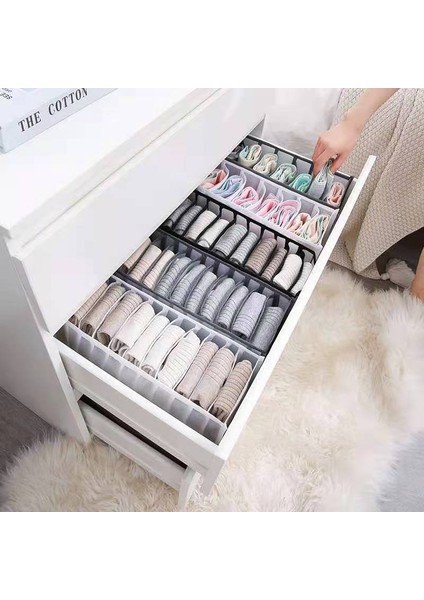 Kumaş 7 Izgaralar Gri Stil Gardırop Organizatör Saklama Kutusu Katlanabilir Iç Çamaşırı Organizatörleri Depolama Bölücüler Çekmece Organizatör Çorap Saklama Kutusu Giysiler Için (Yurt Dışından) fiyatları