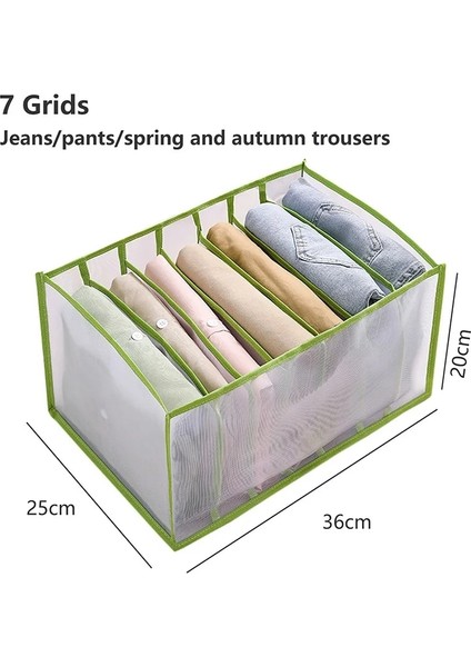 Green 7 Grids L Style 7 Grids Washable Jeans Compartment Storage Box Closet Clothes Drawer Mesh Separation Box Stacking Pants Storage Artifact (Yurt Dışından) fiyatları